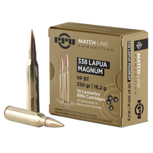 CARTOUCHES PPU 338 LAPUA MAGNUM MATCH HPBT 250grs - 16,2g - Boite de 10 unités