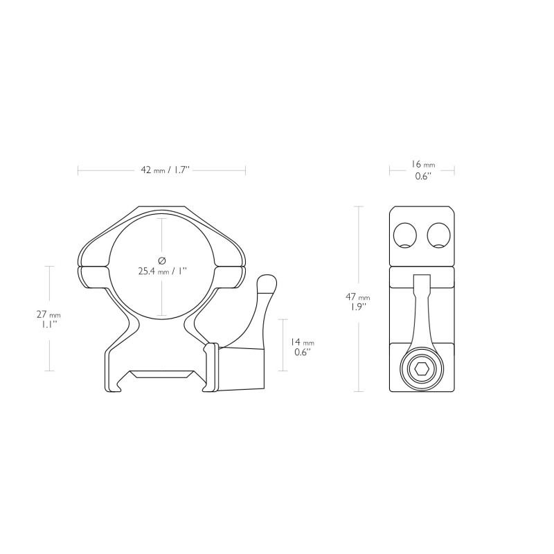 HAWKE Precision Steel Ring Mount 1"- Wever- High - lever