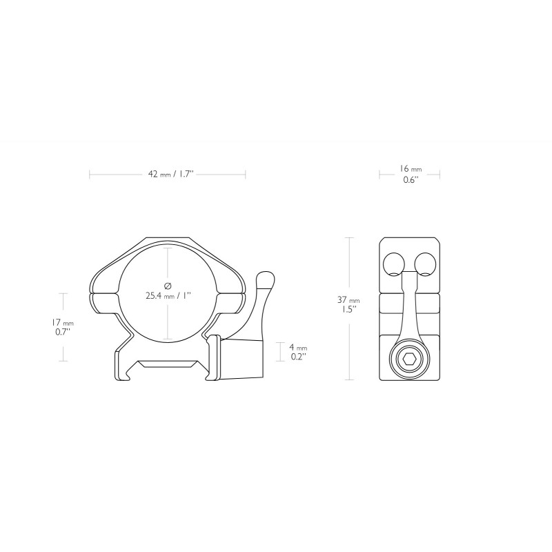 hawke Precision Steel Ring Mounts 1" LOW, With Lever - Weaver/Picatiny - 23010