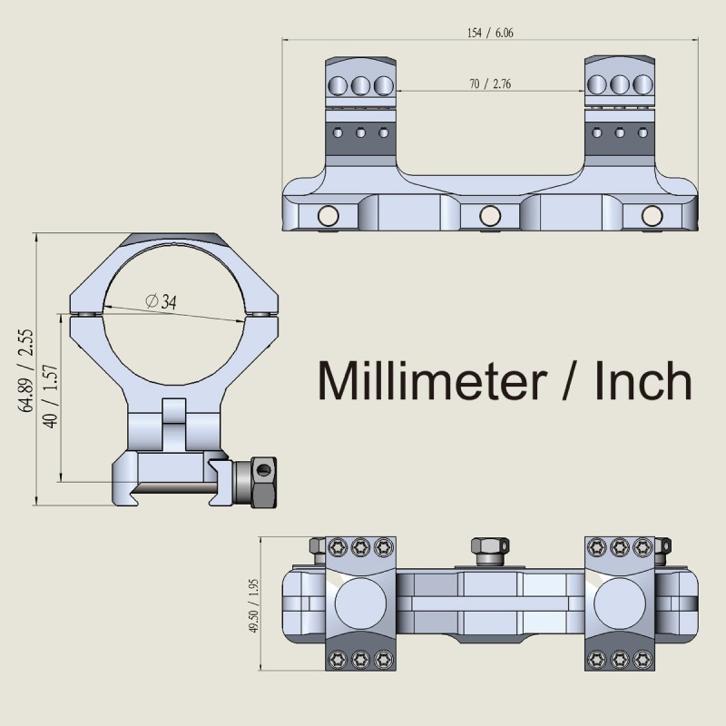 VECTOR OPTICS - MONTAGE X ACCU PICATINNY - 34MM HAUT 20MOA