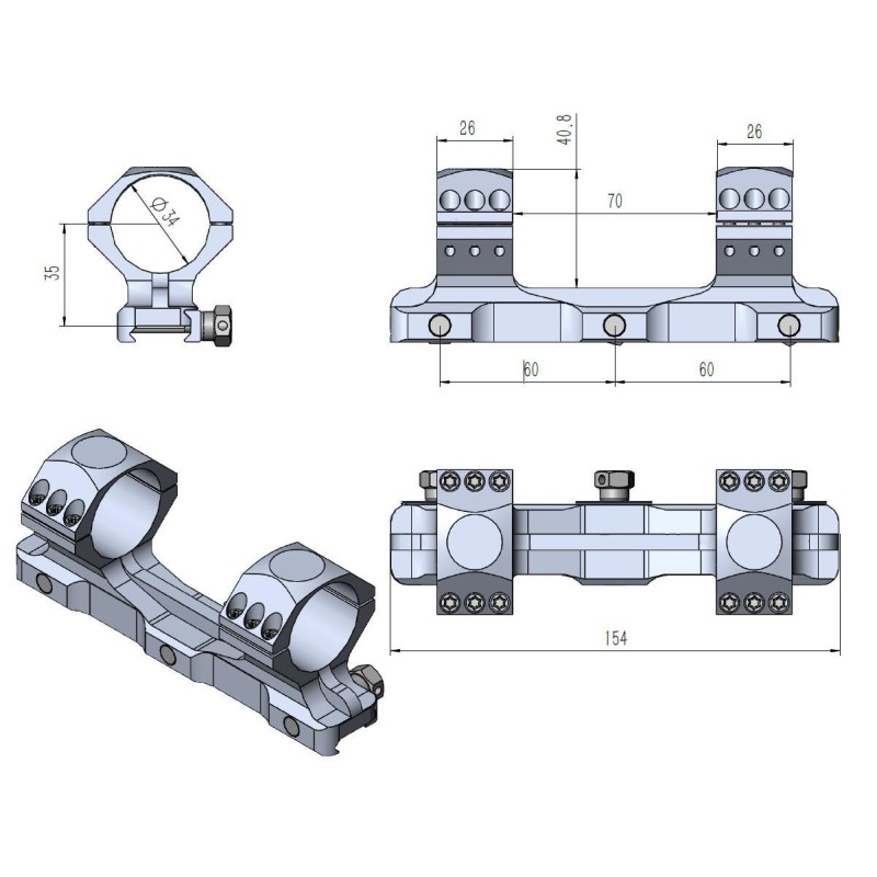 VECTOR OPTICS MONTAGE X ACCU PICATINNY 34MM MEDIUM 0MOA