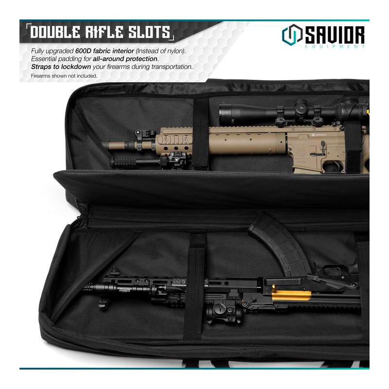Savior Equipment Urban Warfare Double Rifle Bag Gun - Suitable for Rifle Shotgun, w/ Backpack Strap,Black,51'' Long