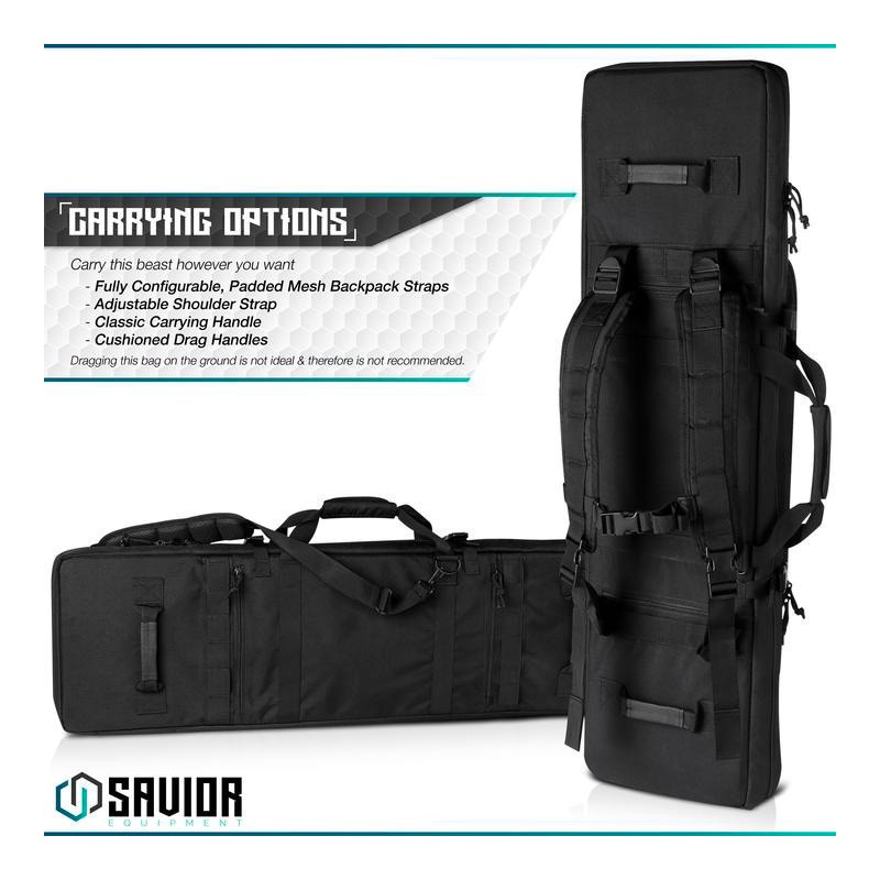 Savior Equipment Urban Warfare Double Rifle Bag Gun - Suitable for Rifle Shotgun, w/ Backpack Strap,Black,51'' Long
