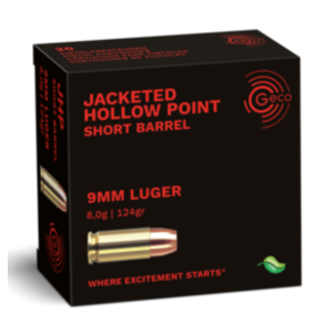 Cartouche GECO 9mm 124gr JHP - Jacketed Hollow Point - Bte de 20