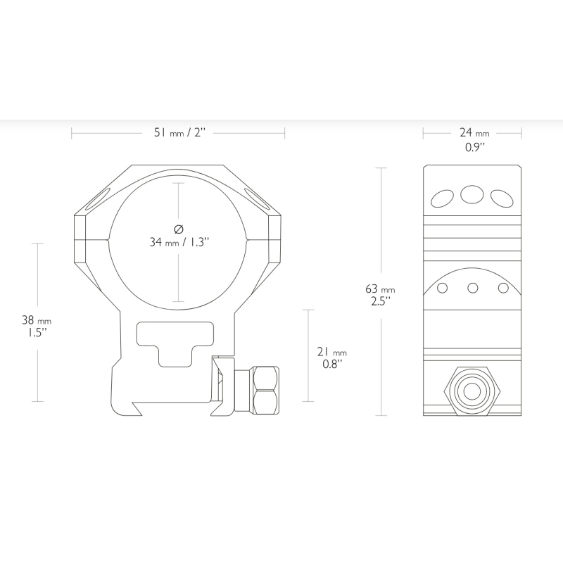 Hawke Tactical Ring Mounts Weaver 34mm HIGH -24120