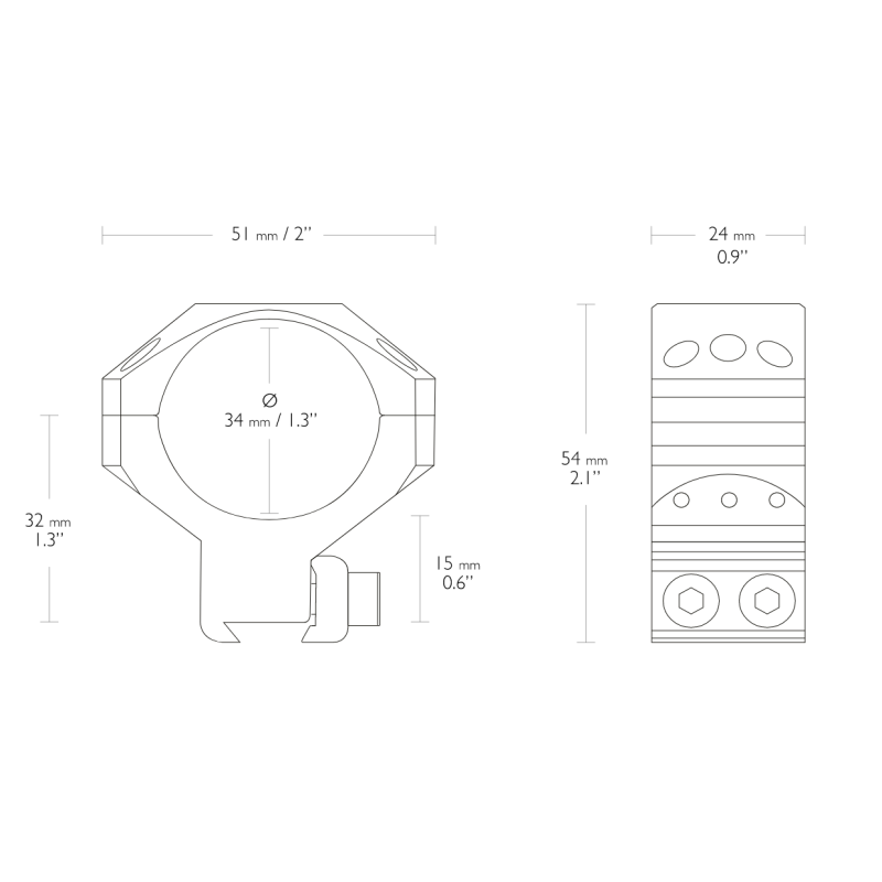 Hawke Tactical Ring Mounts 9-11mm - 34mm MEDIUM