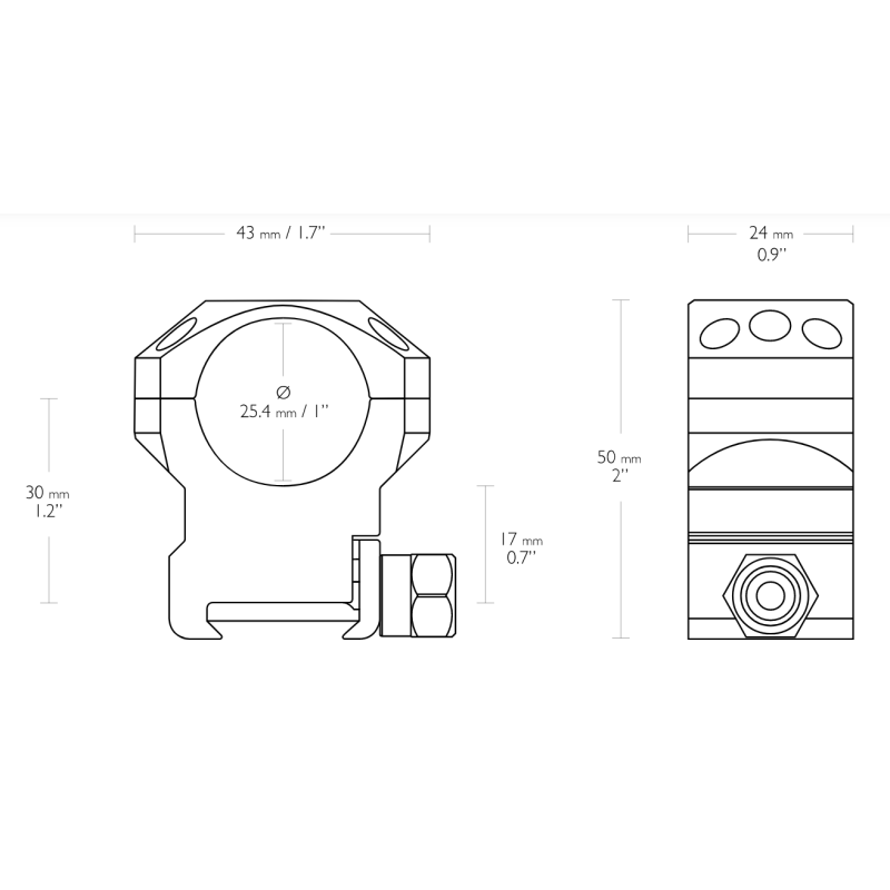 Hawke Tactical Ring Mounts 1inch 25.4 HIGH
