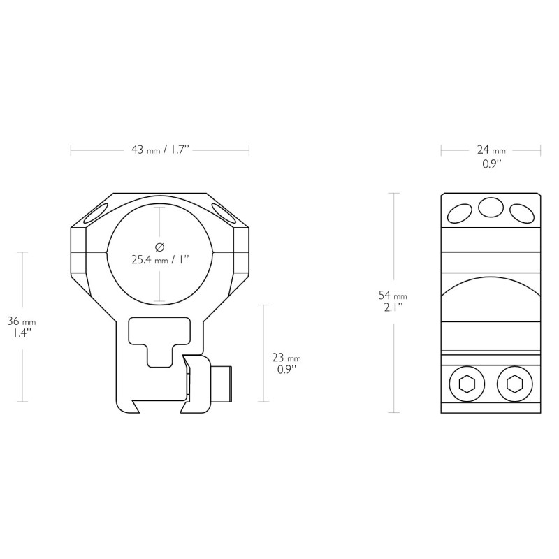 Hawke Tactical Ring Mounts 9-11mm DIAM 25.4MM - EXTRA-HIGH