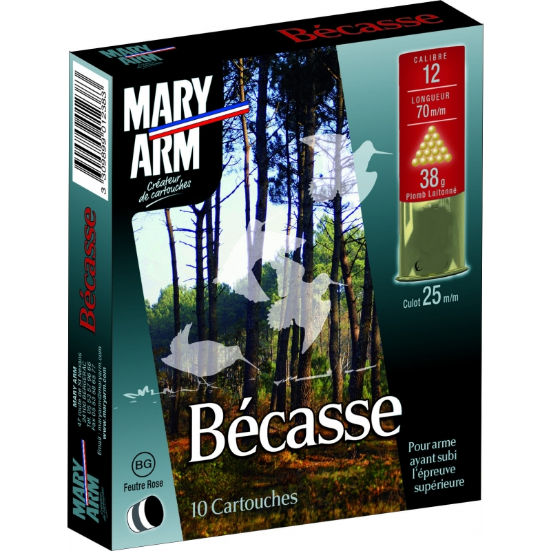 Cartouches MARY ARM BECASSE 38 - Cal 12/70 38gr N°10 BG Feutre Rose X1