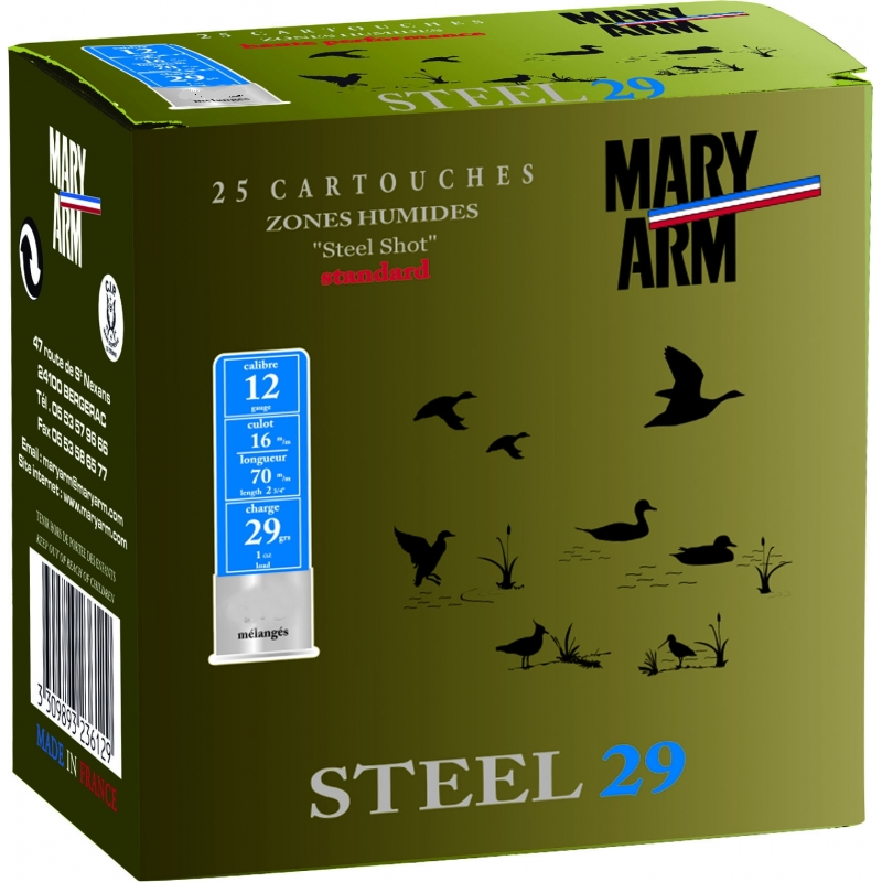 Cartouches MARY ARM STEEL 29 - Cal 12/70 29gr N°5+6  BJ X25