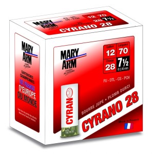 Cartouches ball trap MARY ARM CYRANO 28 - Cal 12/70 28gr N°7,5  BJ X25