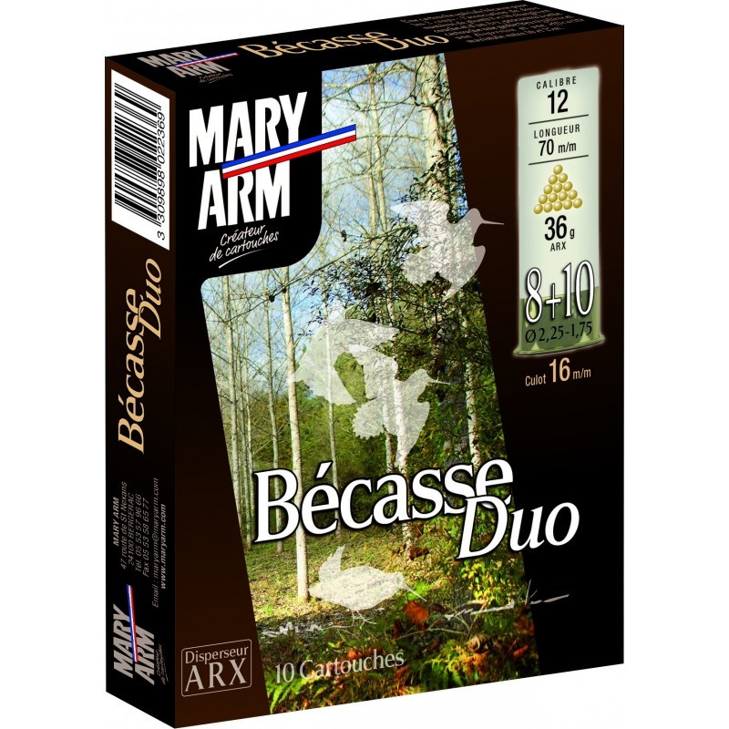 Cartouches MARY ARM BECASSE DUO - Cal 12/70 36gr N°8+10 BG Rose DISPER