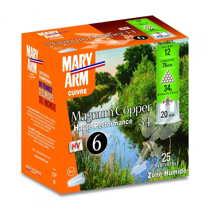 Cartouches MARY ARM MAGNUM COPPER - Cal 12/76 34gr N°6 BJ X25