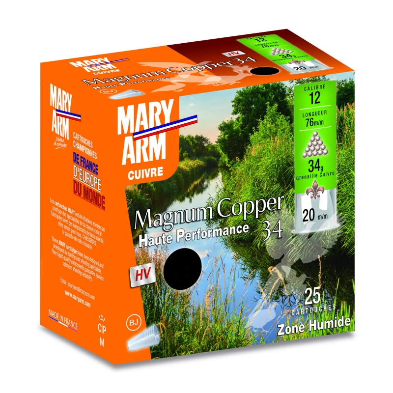 Cartouches MARY ARM MAGNUM COPPER - Cal 12/76 34gr N°4 BJ X25
