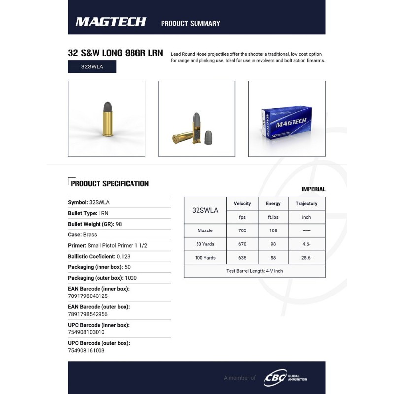 CARTOUCHES MAGTECH 32SW LONG 98GR LRN