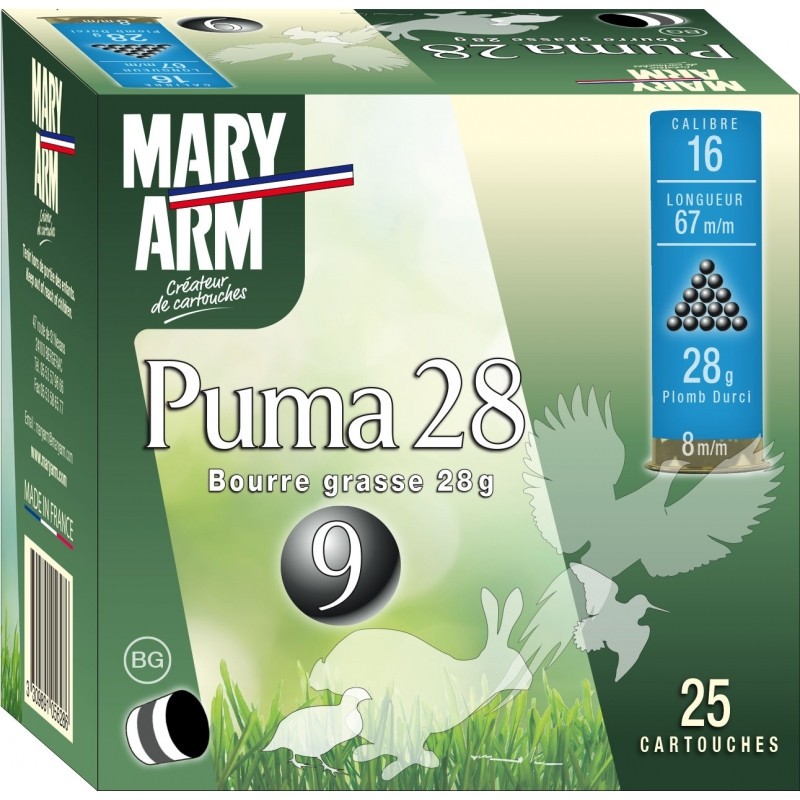 Cartouches MARY ARM PUMA 28 - Cal 16/67 28gr N°9 BG X25