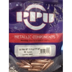 Ogives PPU  Cal .30 FMJ BT  174grs - sachet de 50 unités
