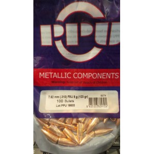 Ogives PPU Cal. 7.62mm (.310) 123gr FMJ - sachet de 100 unités