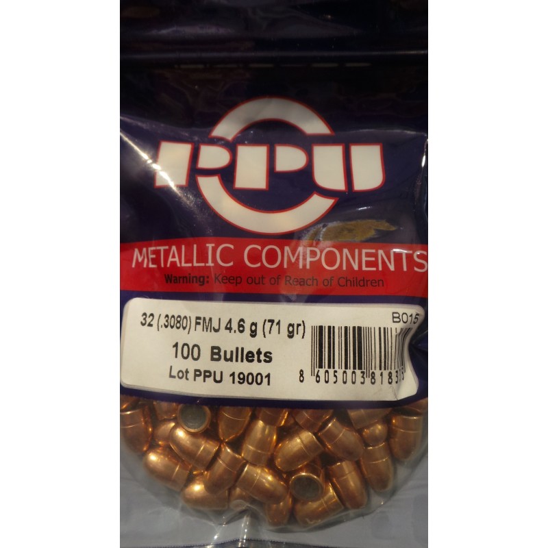 Ogives PPU Cal. 32 (.3080) 71gr FMJ - sachet de 100 unités