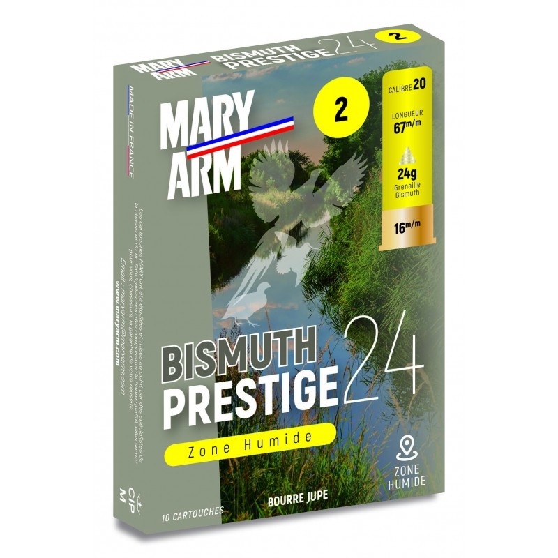 Cartouches MARY ARM PRESTIGE Bismuth 24 - Cal 20/67 24gr billes N°2 BJ X10