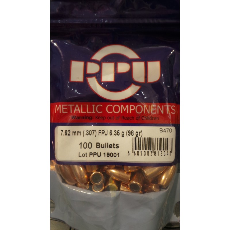 Ogives PPU Cal. 7.62mm (.307) 98gr FPJ - sachet de 100 unités