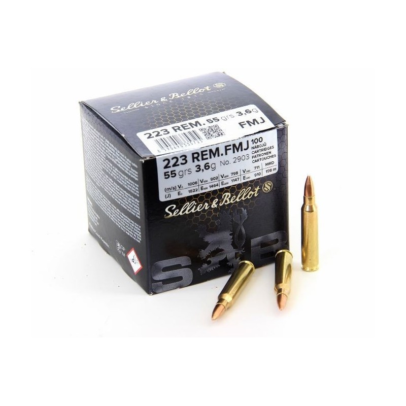 Cartouches SELLIER BELLOT FMJ - Cal: 223 REM - 55grs - Boite de 100