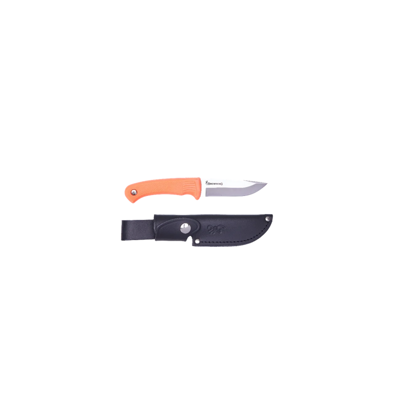 BROWNING PRO HUNTER COUTEAU A LAME FIXE + ETUI CUIR - MANCHE FLUO