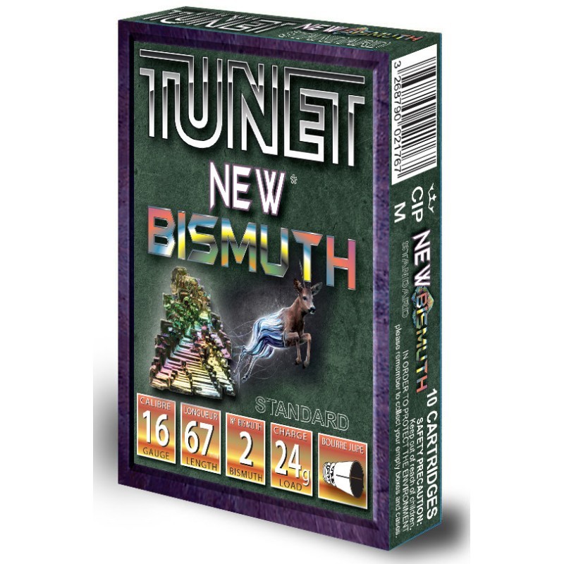Cartouches TUNET  Bismuth chevreuil STANDARD- Cal 16/67 24gr - plombs: N°2 - BJ - X10