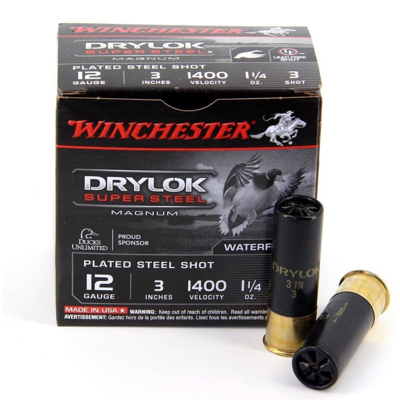 CARTOUCHE WINCHESTER DRYLOK  - 12/76 - 35grammes - PLOMBS ACIER cuivrées N°BB (4.5MM) - X25