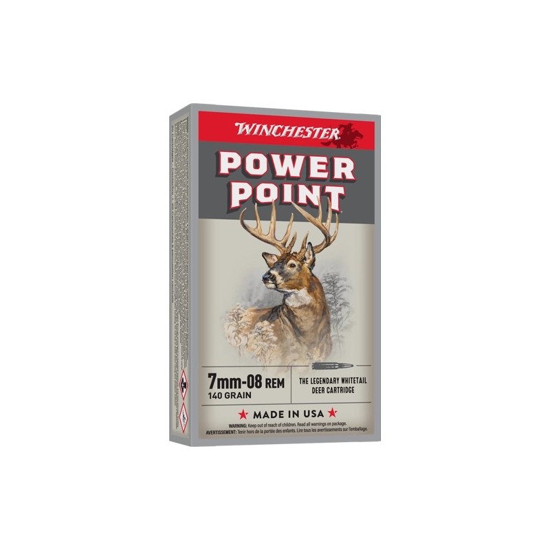 Cartouches Winchester 7mm-08 Rem Power Point 140grs Boite de 20
