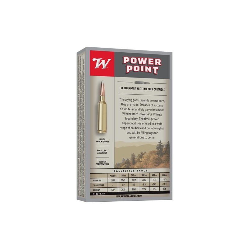 Cartouches Winchester 7mm-08 Rem Power Point 140grs Boite de 20
