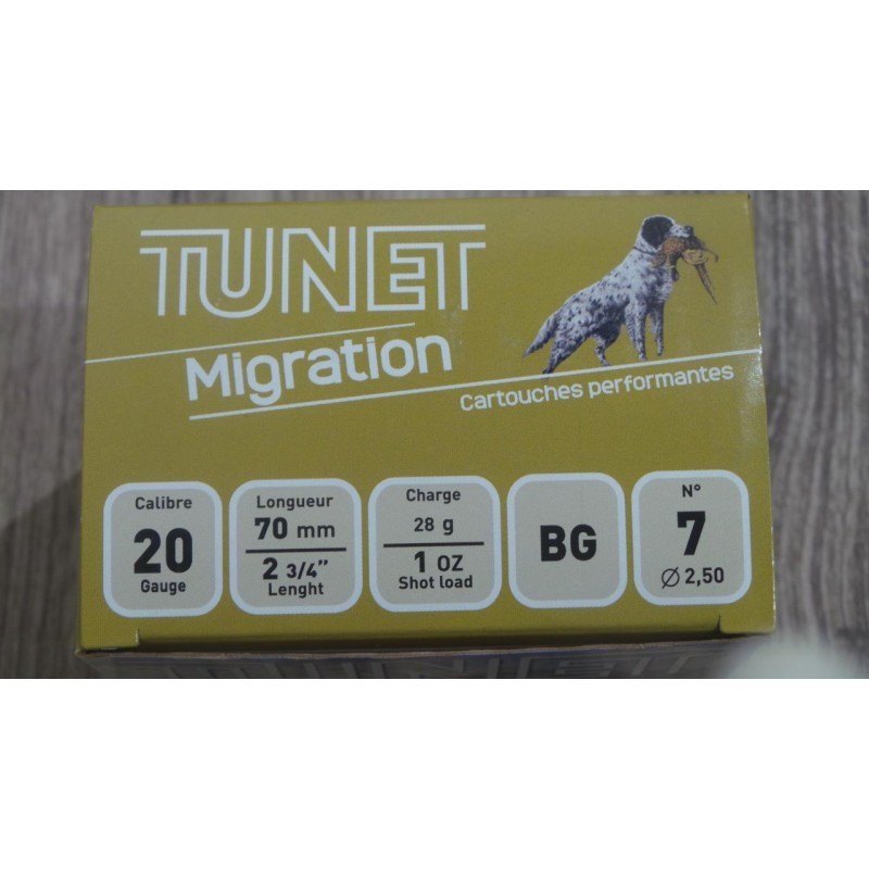 Cartouches TUNET MIGRATION - Cal 20/70 - BG - 28 Grammes