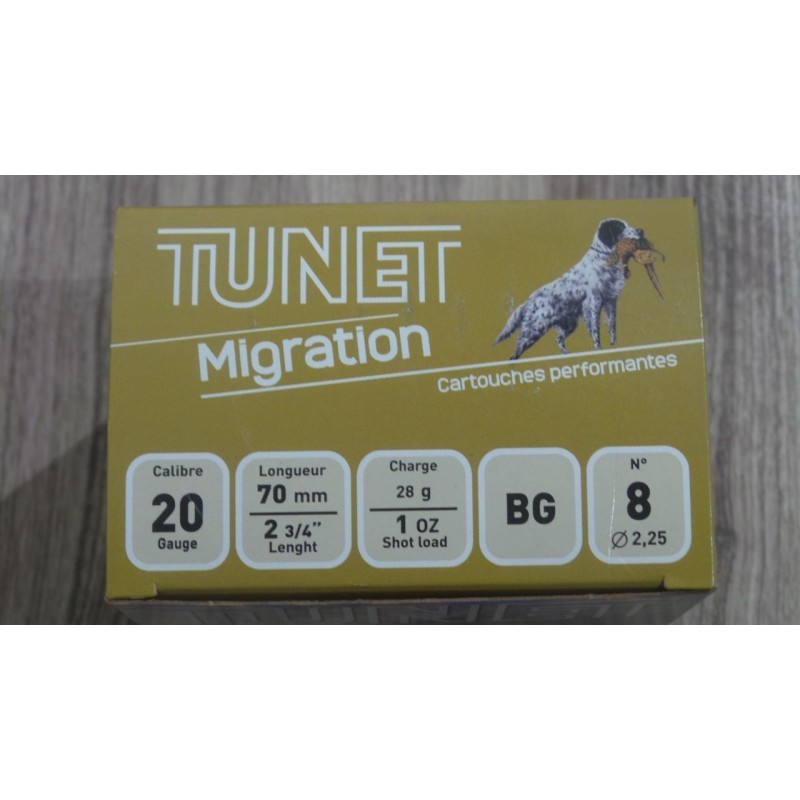 Cartouches TUNET MIGRATION - Cal 20/70 - BG - 28 Grammes