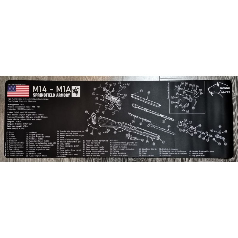 Tapis de démontage/entretien - Marque SABER MATS - SPRINGFIELD M14 - XXL - 88X30CM - En francais