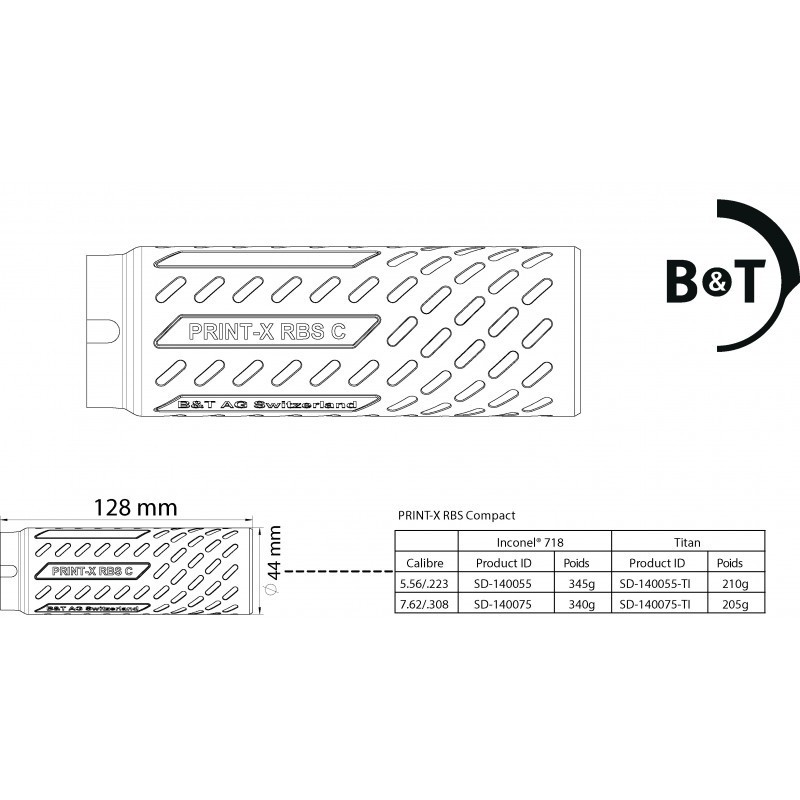 Silencieux B&T PRINT X RBS 556 COMPACT + Adaptateur QDAU (ASE UTRA)