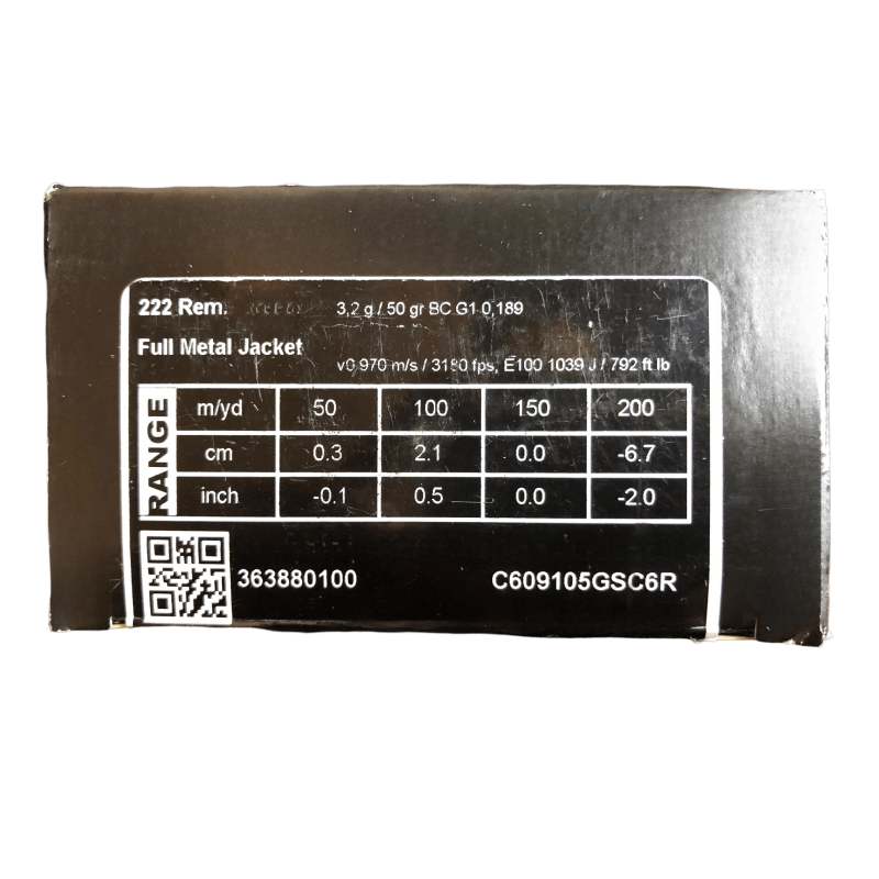 CARTOUCHES SAKO CAL 222 rem SAKO RANGE - FMJ - 50 Gr (3.2Grammes) - Boite de 50
