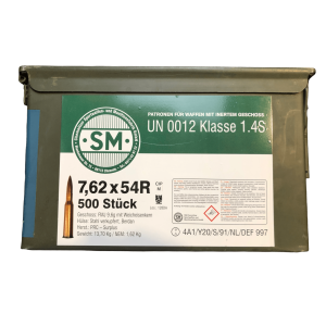Cartouches SM Calibre 7,62x54R FMJ -  148 Gr (9,6 Grammes) - SURPLUS - Caisse de 500 unités
