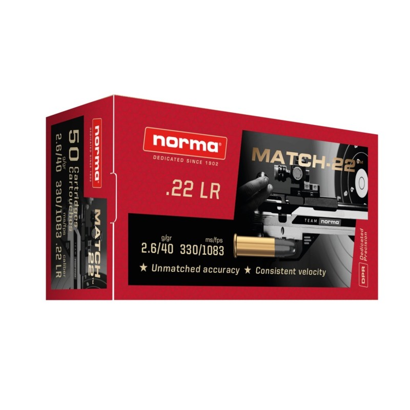 Cartouches NORMA MATCH-22 LRN PLOMB  - Calibre 22LR - Boite de 50 unités