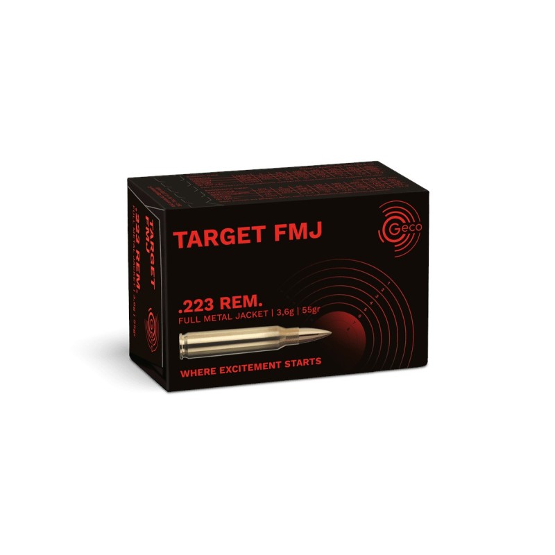 Cartouches GECO target .223 REM FMJ 3.6g/55gr M193 boite de 50