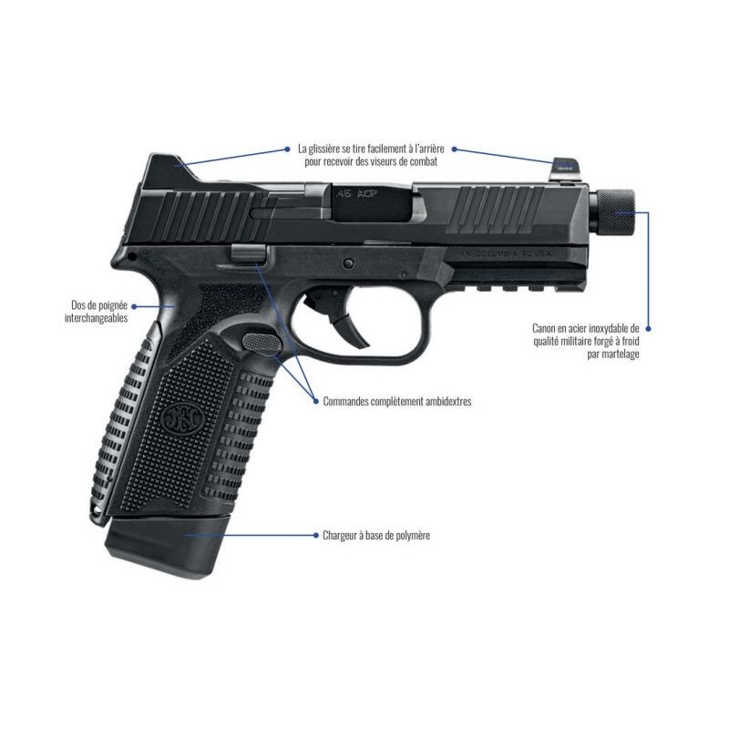 Pistolet semi automatique FN HERSTAL 545 Tactical 45ACP NOIR/BLACK