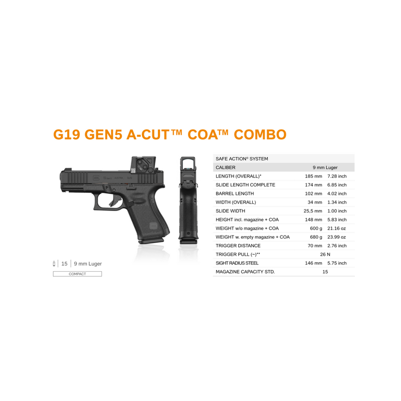 Pistolet Glock 19 Gen5 FS A-Cut Combo Aimpoint COA - Acheter en ligne