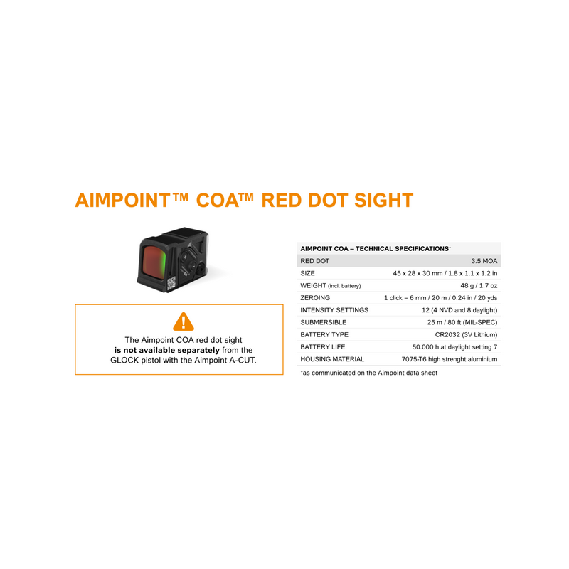 Pistolet Glock 45 FS A-Cut Combo Aimpoint COA - Vente en ligne