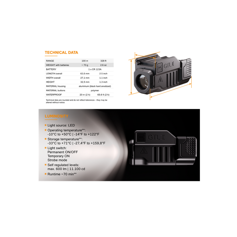 Lampe Glock GTL II LED 01 Set - Lampe Tactique pour Pistolet