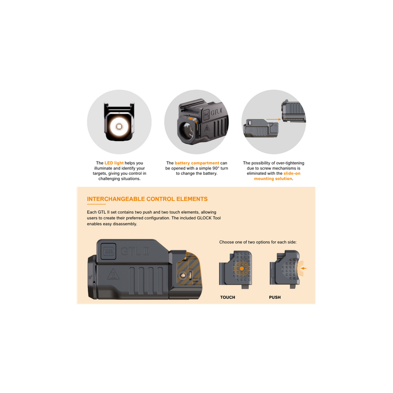 Lampe Glock GTL II LED 01 Set - Lampe Tactique pour Pistolet
