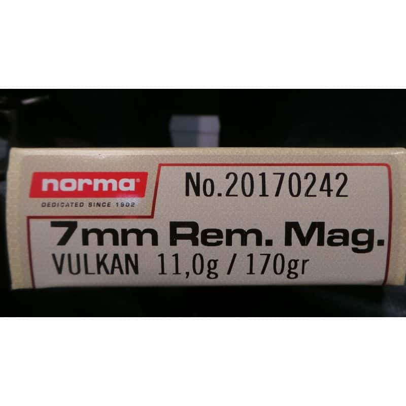Cartouches NORMA7mm REM MAG VULKAN 170grs (11gr) - Boite de 20 unités
