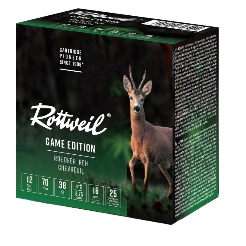 Cartouches de chasse ROTTWEIL GAME EDITION CHEVREUIL Cal. 12/70  - 38 grammes - N°2 (3,75mm)