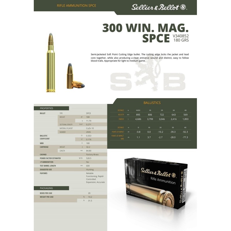 Cartouches Sellier & Bellot .300 Win. Mag. SPCE 11,7g - Munitions