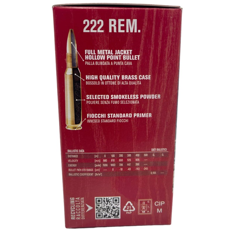 Cartouches FIOCCHI .222 Rem FMJ HP 50gr - Chasse et Tir Sportif