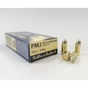 Cartouches SELLIER & BELLOT Calibre 32ACP (7.65) 73grs FMJ - Boite de 50 unités