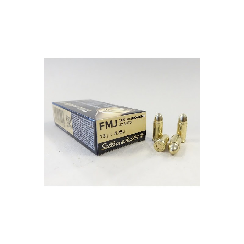 Cartouches SELLIER & BELLOT Calibre 32ACP (7.65) 73grs FMJ - Boite de 50 unités